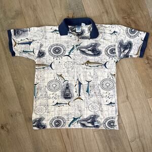 Hook & Tackle Polo Shirt Vintage Fish All Over Print Fisherman Mens Large